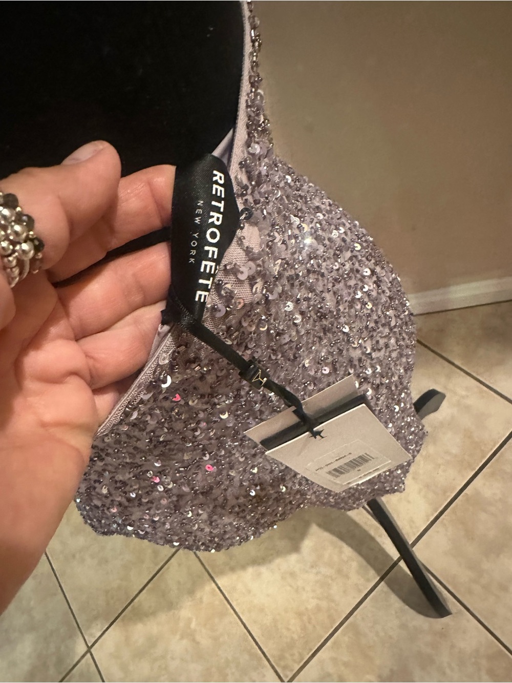 Retrofete Lilac Sequin Spaghetti Strap Mini Dress - Picture 2 of 4